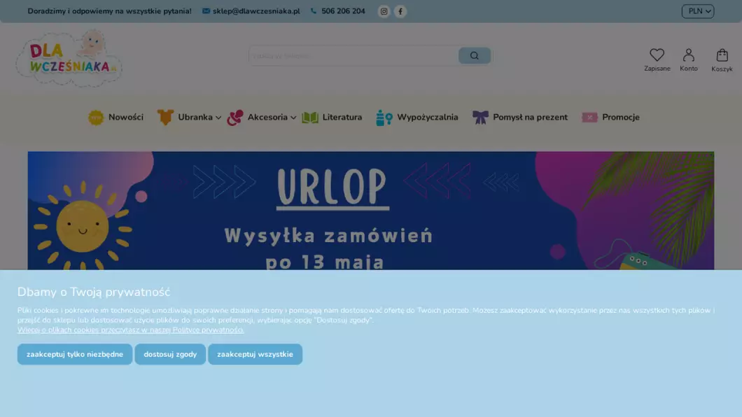 Zrzut ekranu strony internetowej firmy Dla Wcześniaka