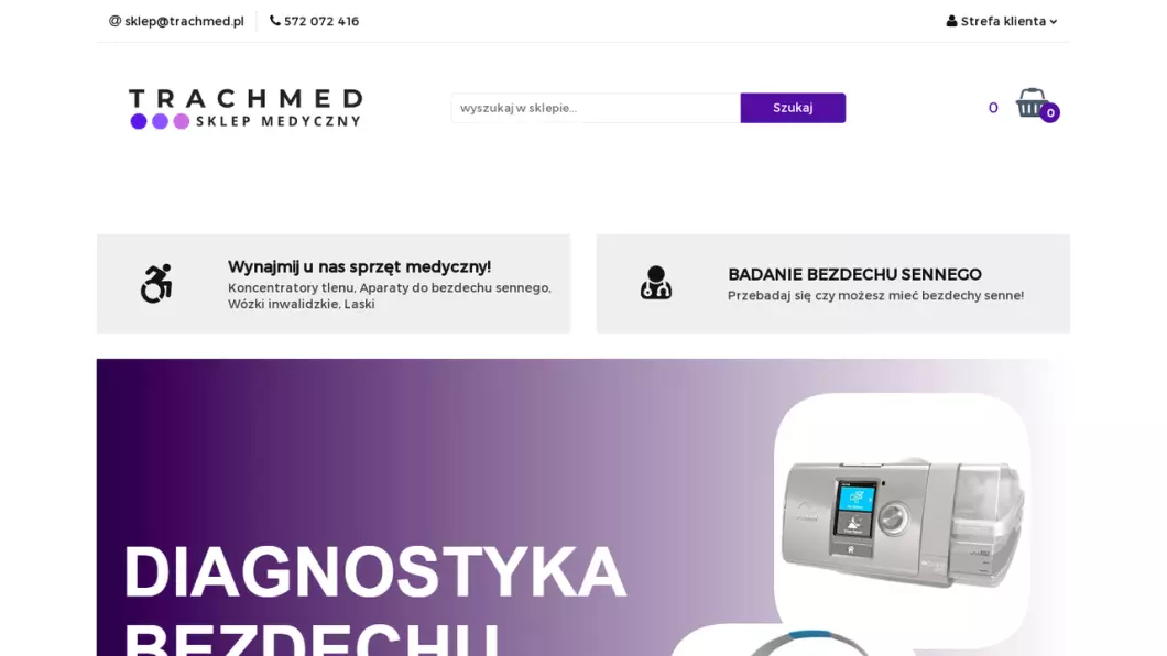 Zrzut ekranu strony internetowej firmy Sklep medyczny Trachmed