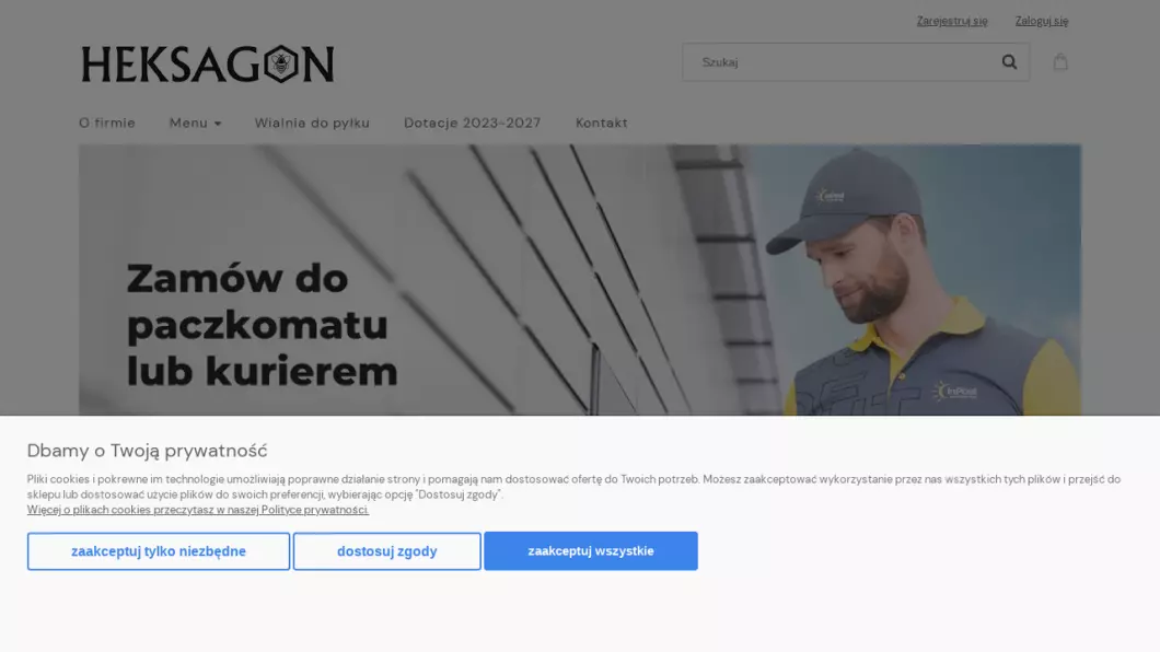 Zrzut ekranu strony internetowej firmy Sprzęt pszczelarski | Internetowy sklep pszczelarski Heksagon