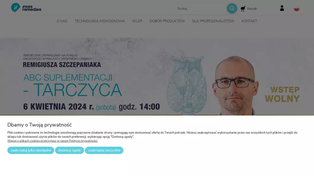 Zrzut ekranu strony internetowej firmy INVEX REMEDIES