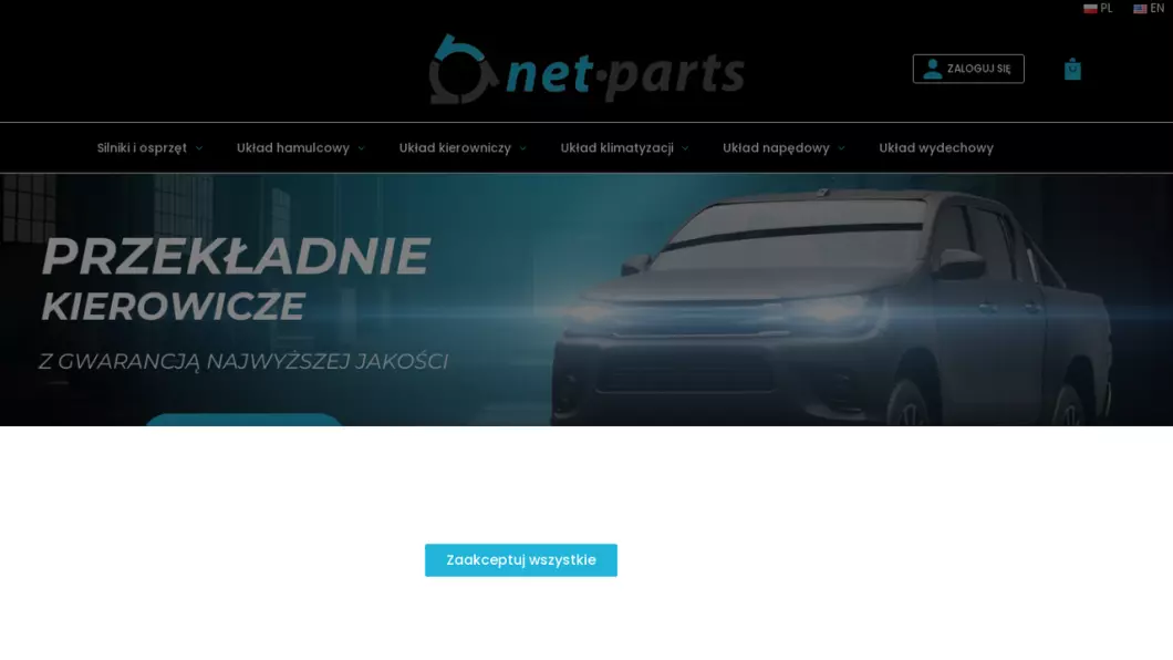 Zrzut ekranu strony internetowej firmy Używane części samochodowe | Sklep internetowy Net-parts