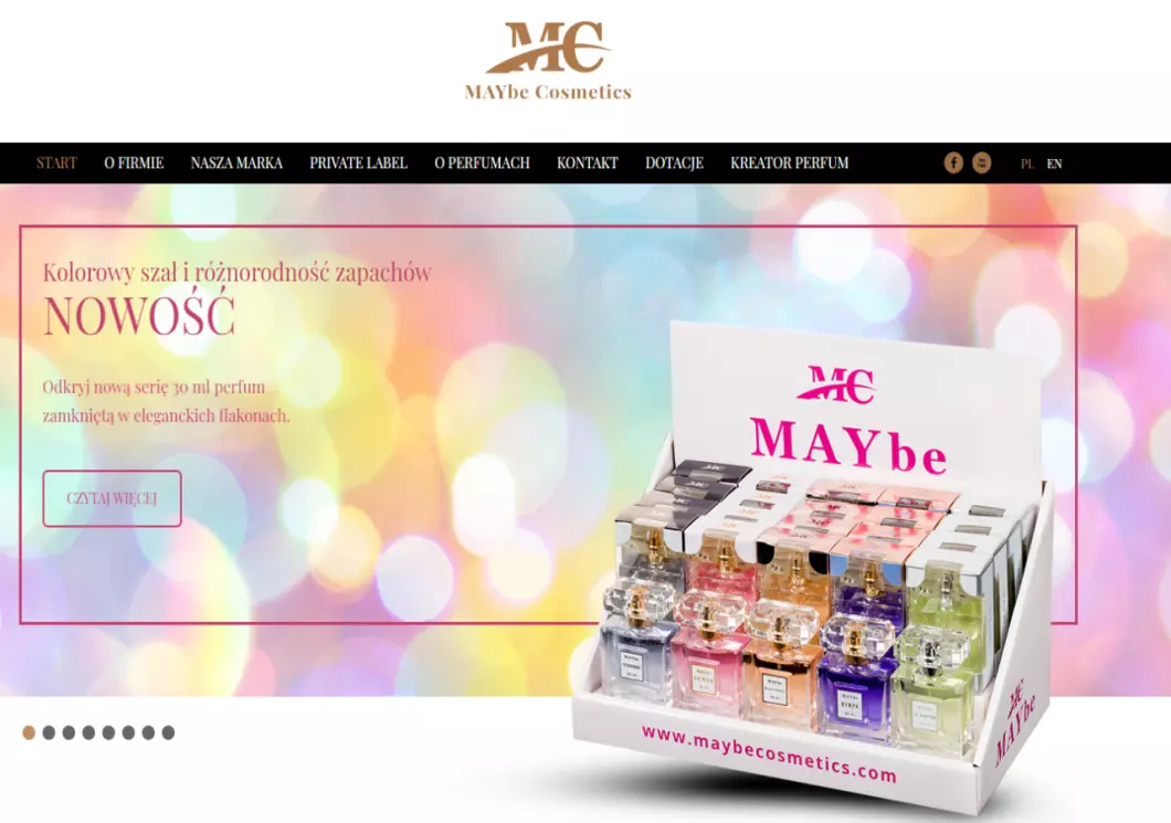 Zrzut ekranu strony internetowej firmy Maybe Cosmetics Producent perfum na zamówienie