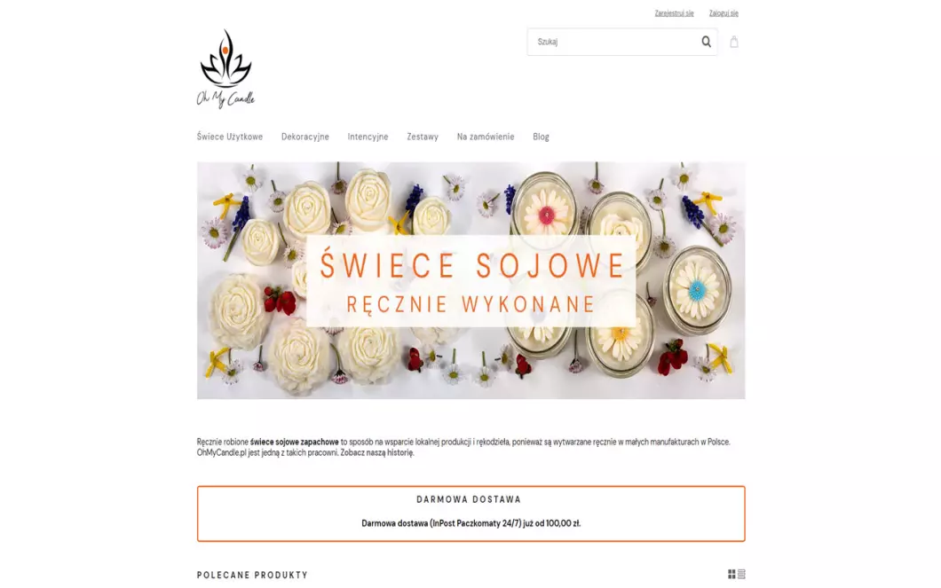 Zrzut ekranu strony internetowej firmy Ręcznie robione świece sojowe - Oh My Candle