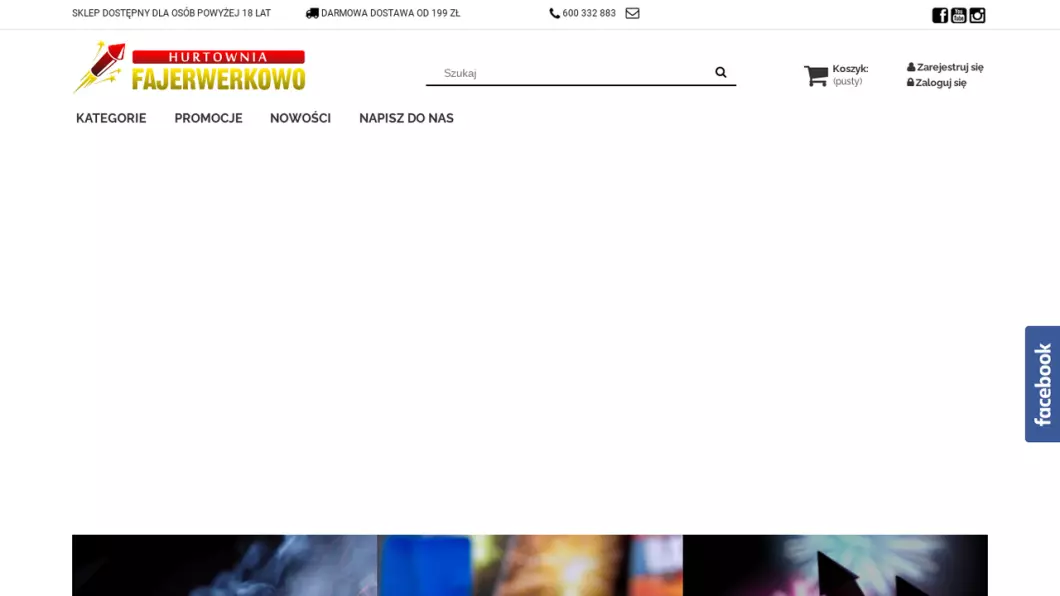 Zrzut ekranu strony internetowej firmy Hurtownia fajerwerków Hurtownia fajerwerkowo