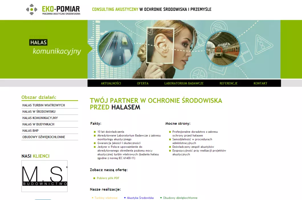 Zrzut ekranu strony internetowej firmy EKO-POMIAR