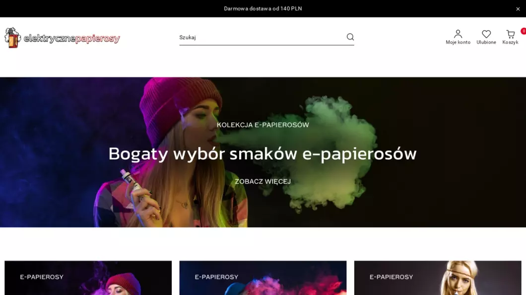 Zrzut ekranu strony internetowej firmy E-papierosy - Sklep ElektrycznePapierosy.pl
