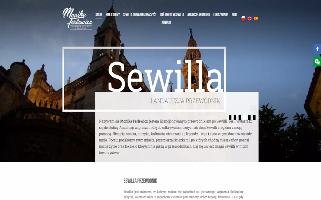 Zrzut ekranu strony internetowej firmy Przewodnik po Andaluzji Monika Ferlewicz