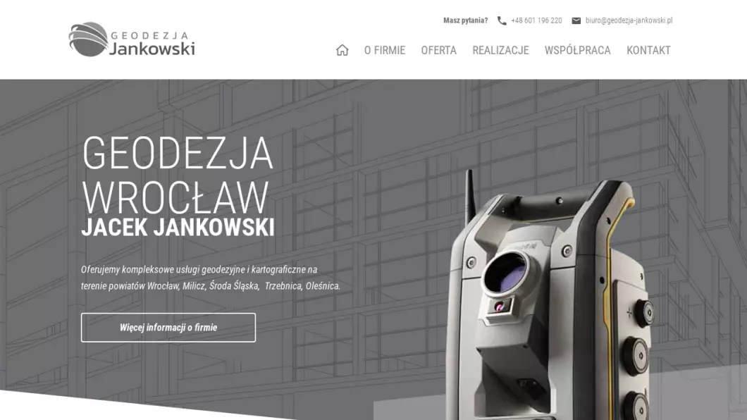 Zrzut ekranu strony internetowej firmy Usługi Geodezyjne - Geodeta Jacek Jankowski