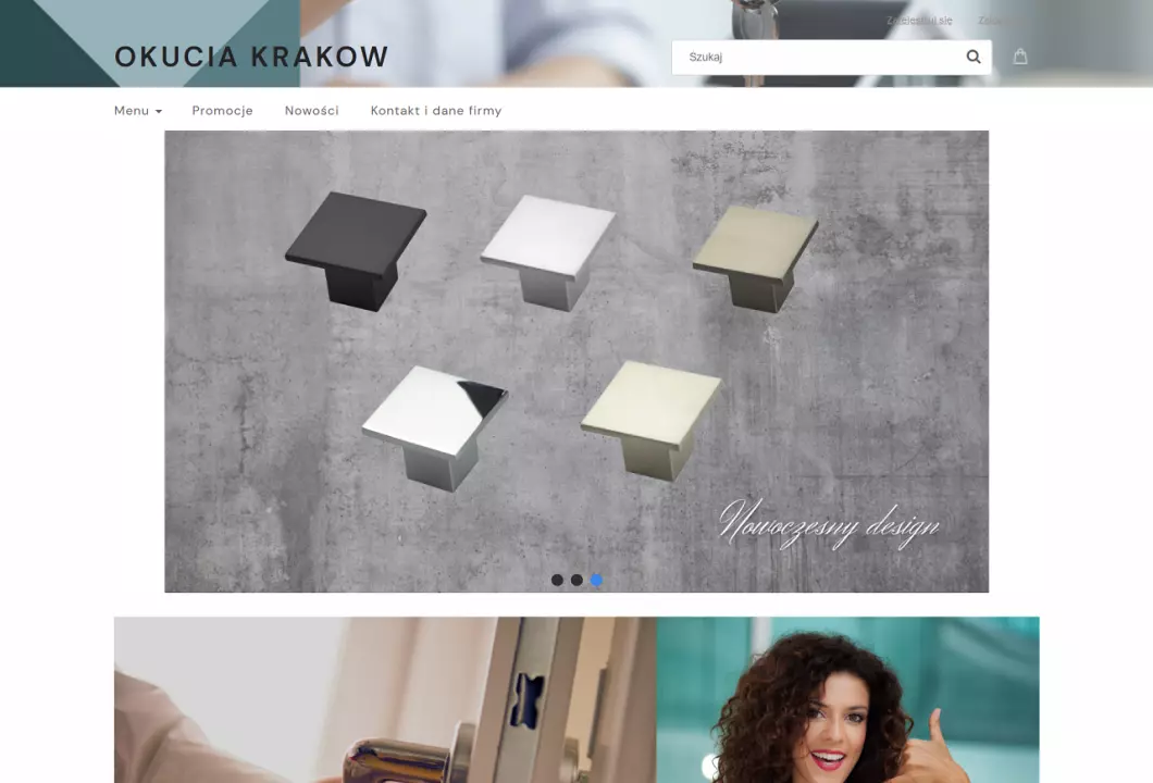 Zrzut ekranu strony internetowej firmy Okucia do drzwi - Okucia Kraków