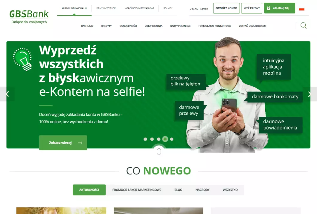 Zrzut ekranu strony internetowej firmy GBSBank