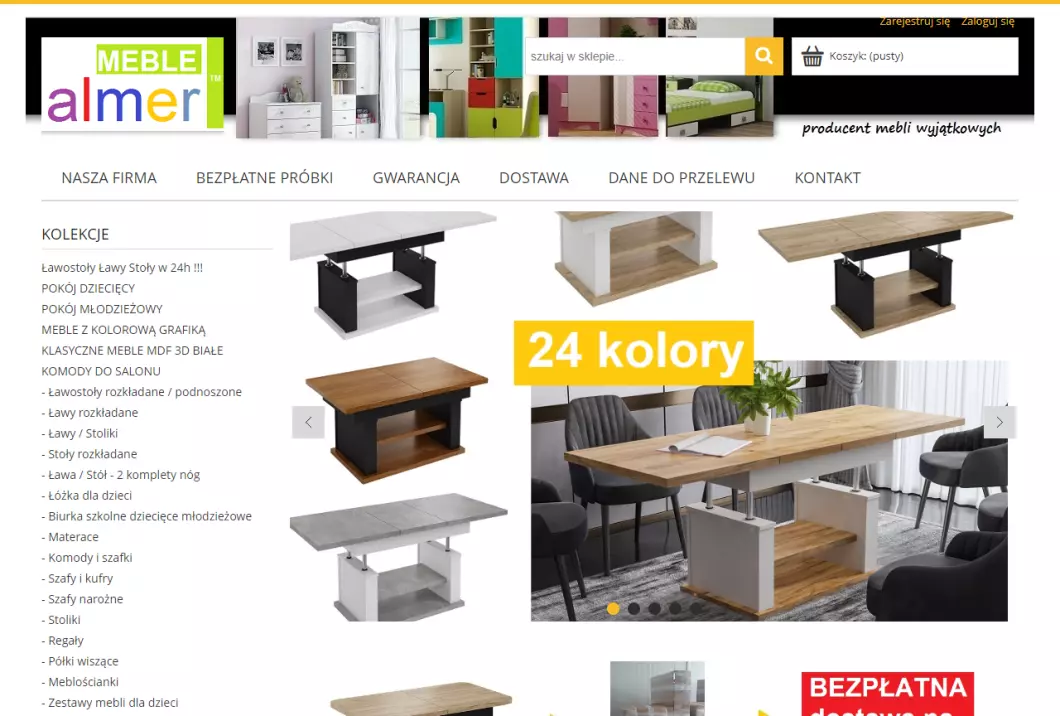 Zrzut ekranu strony internetowej firmy Producent mebli ALMER MEBLE