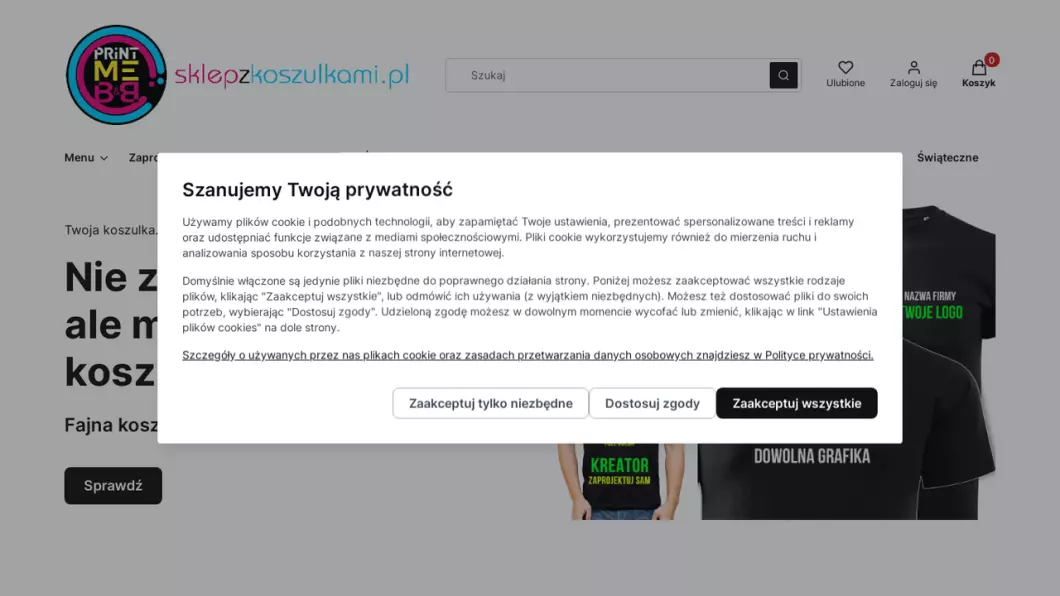 Zrzut ekranu strony internetowej firmy sklepzkoszulkami.pl