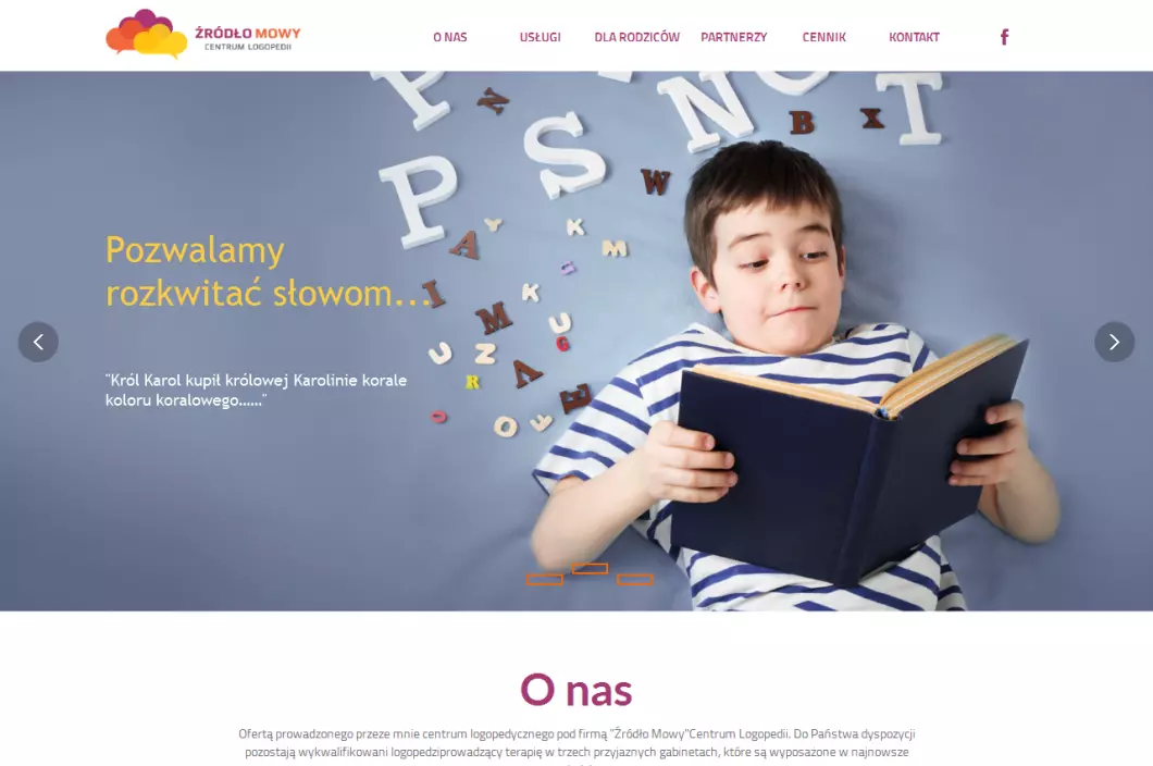 Zrzut ekranu strony internetowej firmy Poradnia logopedyczna Źródło Mowy