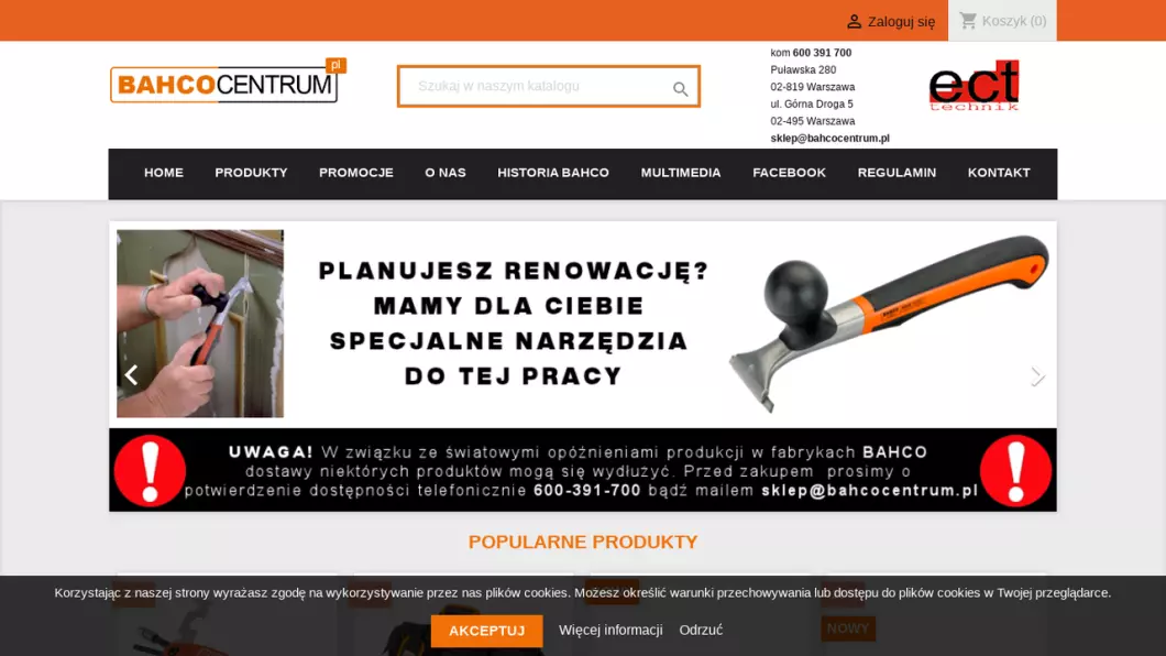 Zrzut ekranu strony internetowej firmy Sklep internetowy z elektronarzędziami ECT Technik
