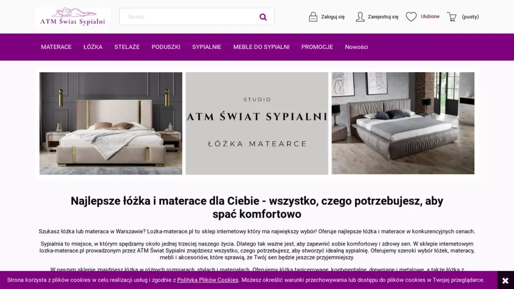Zrzut ekranu strony internetowej firmy Materace do łóżek, do sypialni | Sklep internetowy ATM Świat Sypialni