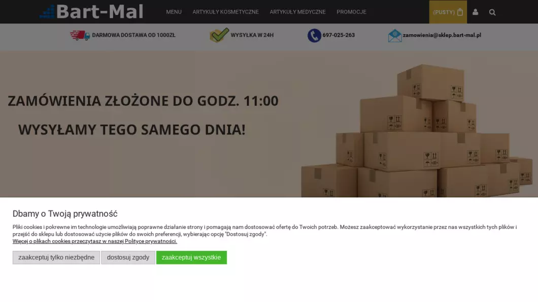 Zrzut ekranu strony internetowej firmy Artykuły medyczne, higieniczne | Sklep internetowy Bart-Mal