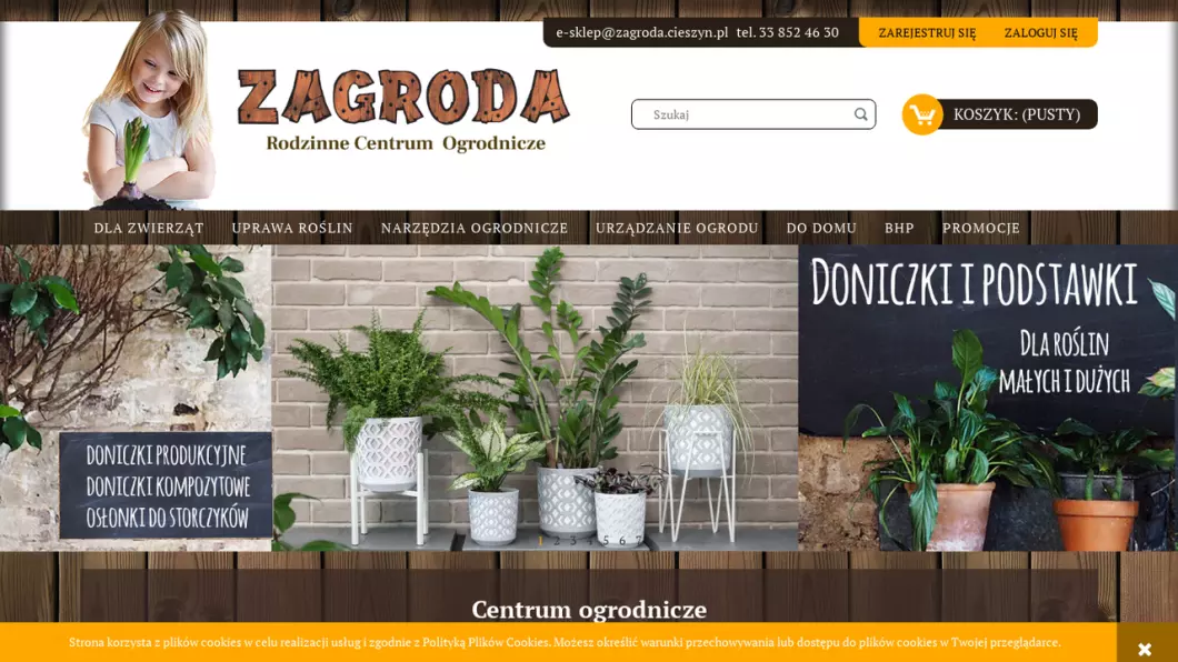 Zrzut ekranu strony internetowej firmy Centrum ogrodnicze Zagroda Cieszyn