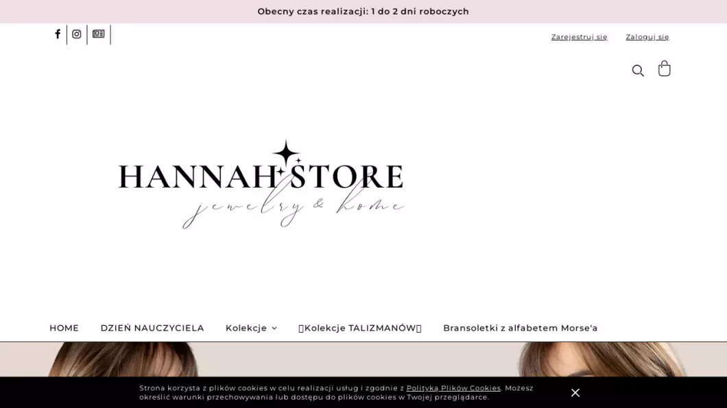 Zrzut ekranu strony internetowej firmy Hannah Store Jewelry & Home
