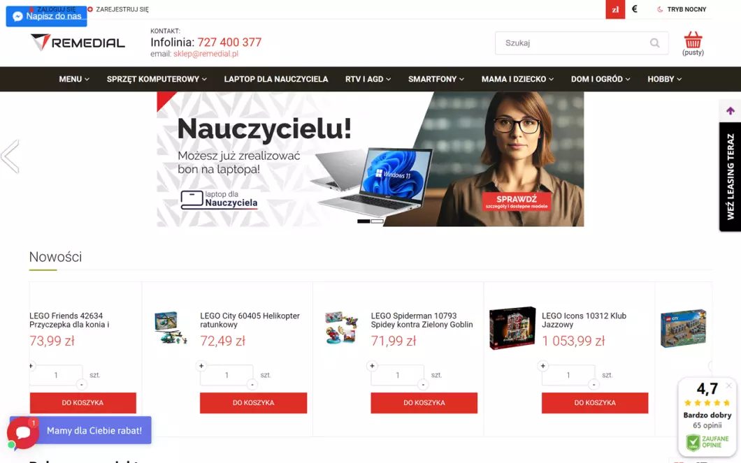 Zrzut ekranu strony internetowej firmy Remedal