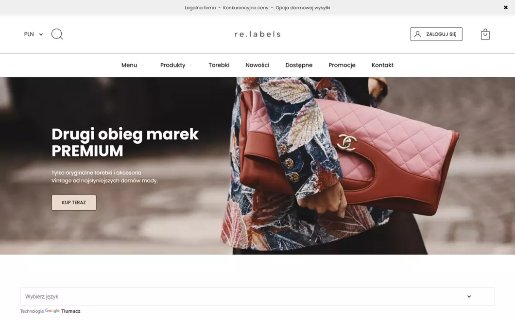 Zrzut ekranu strony internetowej firmy Relabels