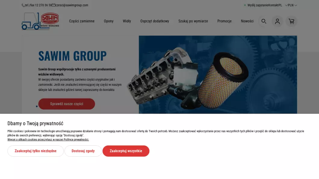 Zrzut ekranu strony internetowej firmy Części do wózków widłowych | Sklep internetowy SAWIM-GROUP