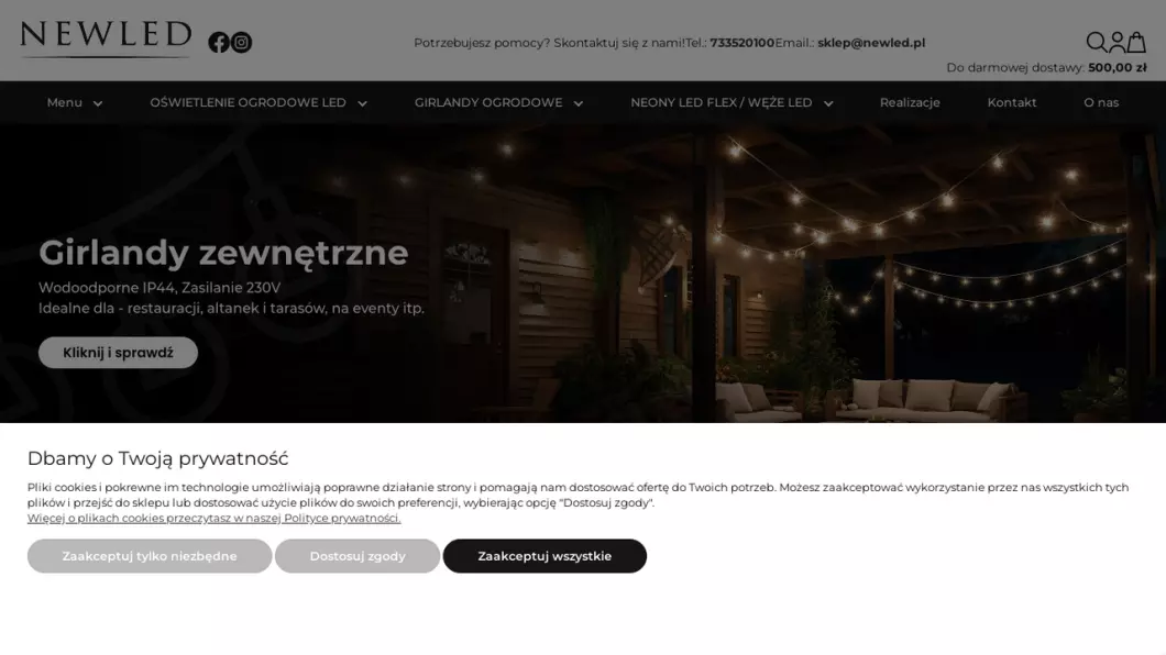 Zrzut ekranu strony internetowej firmy Oświetlenie LED - Sklep New Led