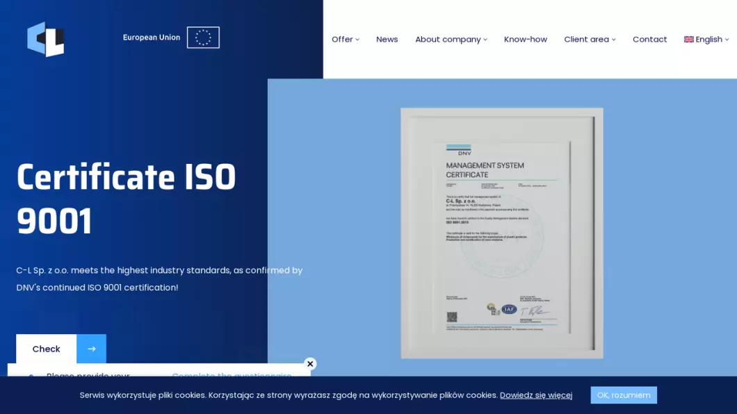 Zrzut ekranu strony internetowej firmy Materials for composite production - C-L
