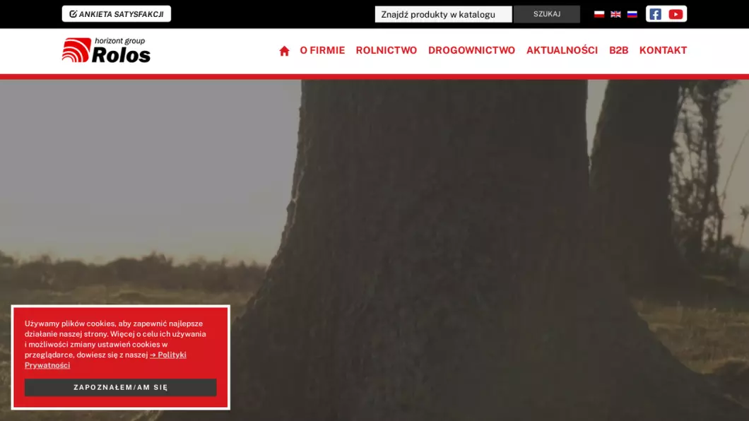 Zrzut ekranu strony internetowej firmy HORIZONT ROLOS