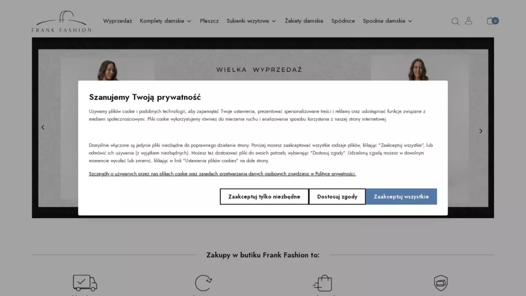 Zrzut ekranu strony internetowej firmy Odzież damska Frank Fashion