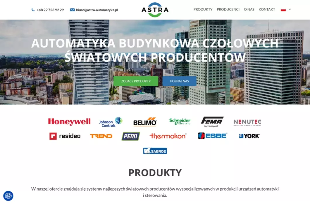Zrzut ekranu strony internetowej firmy Automatyka budynkowa - Astra