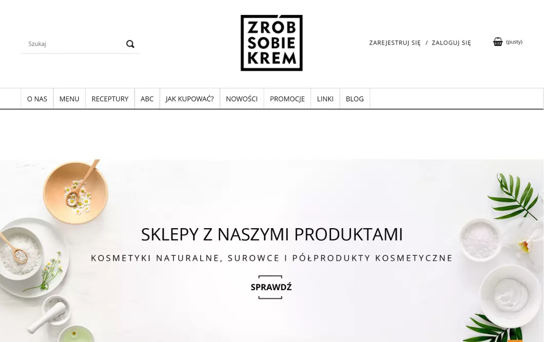 Zrzut ekranu strony internetowej firmy Naturalne surowce kosmetyczne - Zrób Sobie Krem