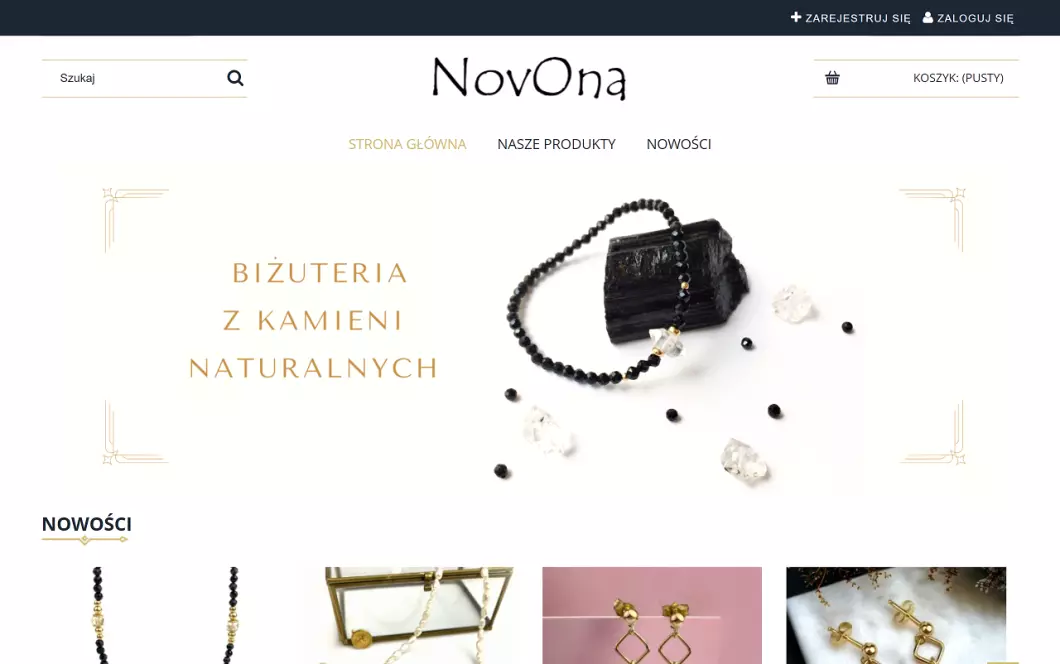 Zrzut ekranu strony internetowej firmy Biżuteria z kamieni naturalnych - NovOna
