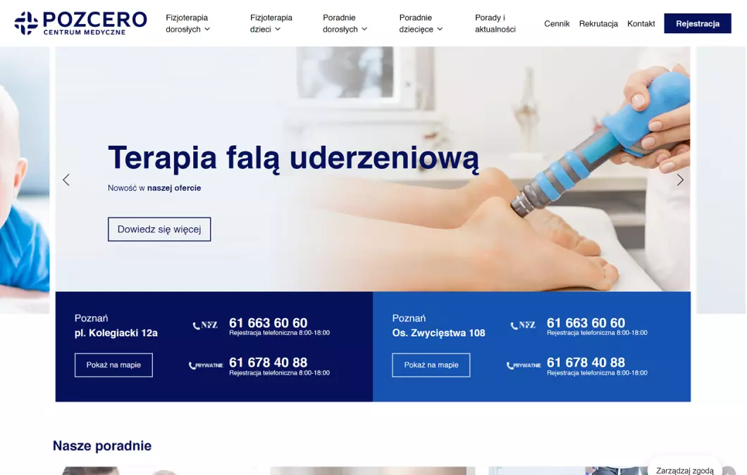 Zrzut ekranu strony internetowej firmy Centrum medyczne Poznań Pozcero