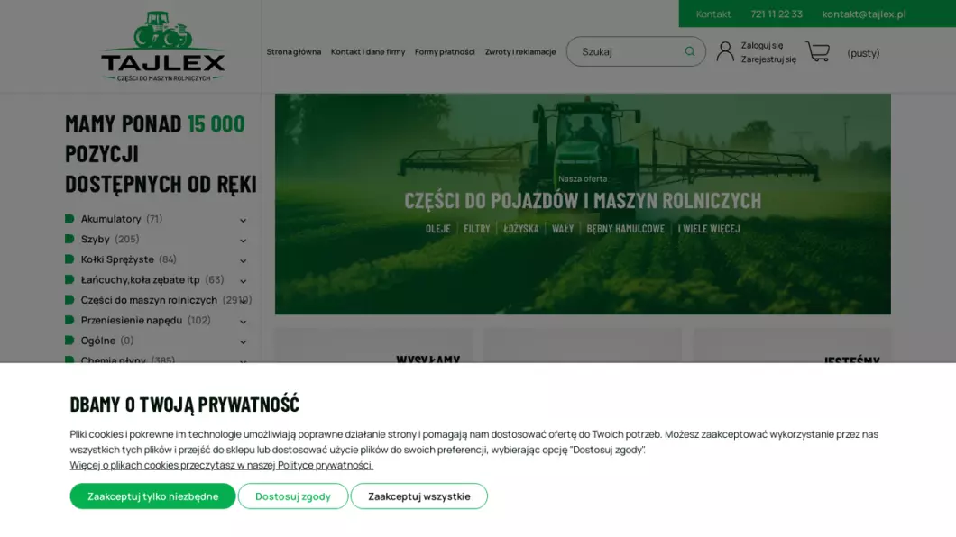 Zrzut ekranu strony internetowej firmy Części do maszyn rolniczych - Tajlex