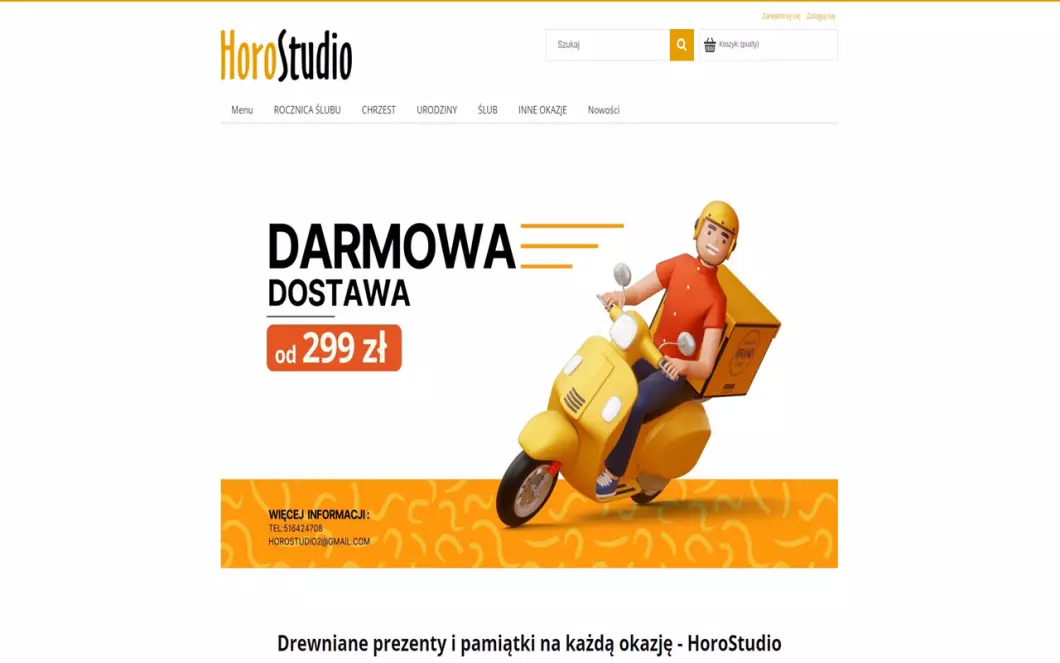 Zrzut ekranu strony internetowej firmy Drewniane prezenty HoroStudio