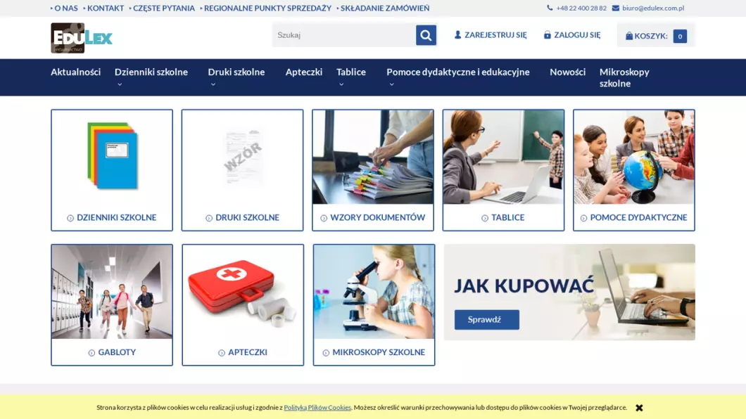 Zrzut ekranu strony internetowej firmy Druki, dokumentacje szkolne | Wydawnictwo internetowe Edulex