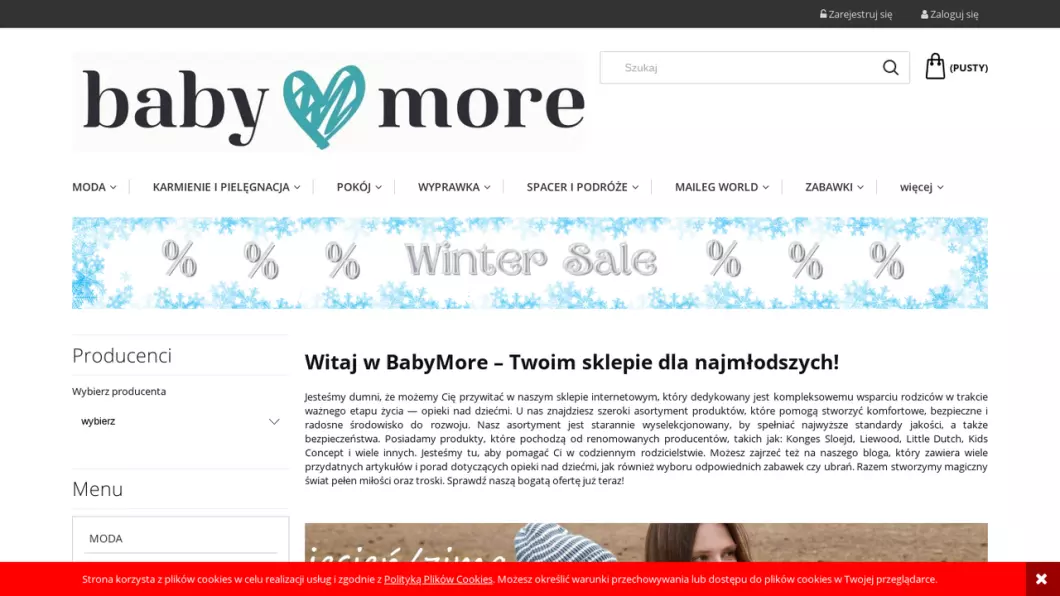Zrzut ekranu strony internetowej firmy Internetowy sklep dla maluchów | BabyMore