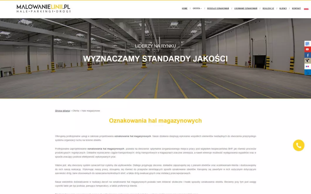 Zrzut ekranu strony internetowej firmy Oznakowanie hal, parkingów i dróg - Linie.pl