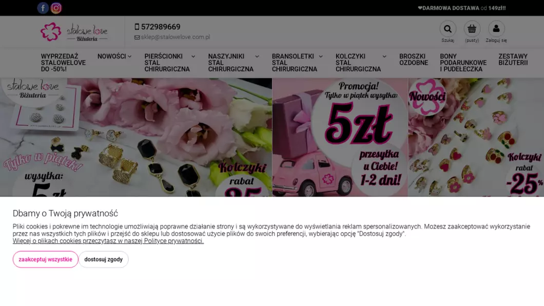 Zrzut ekranu strony internetowej firmy Biżuteria ze stali chirurgicznej - StaloweLOVE