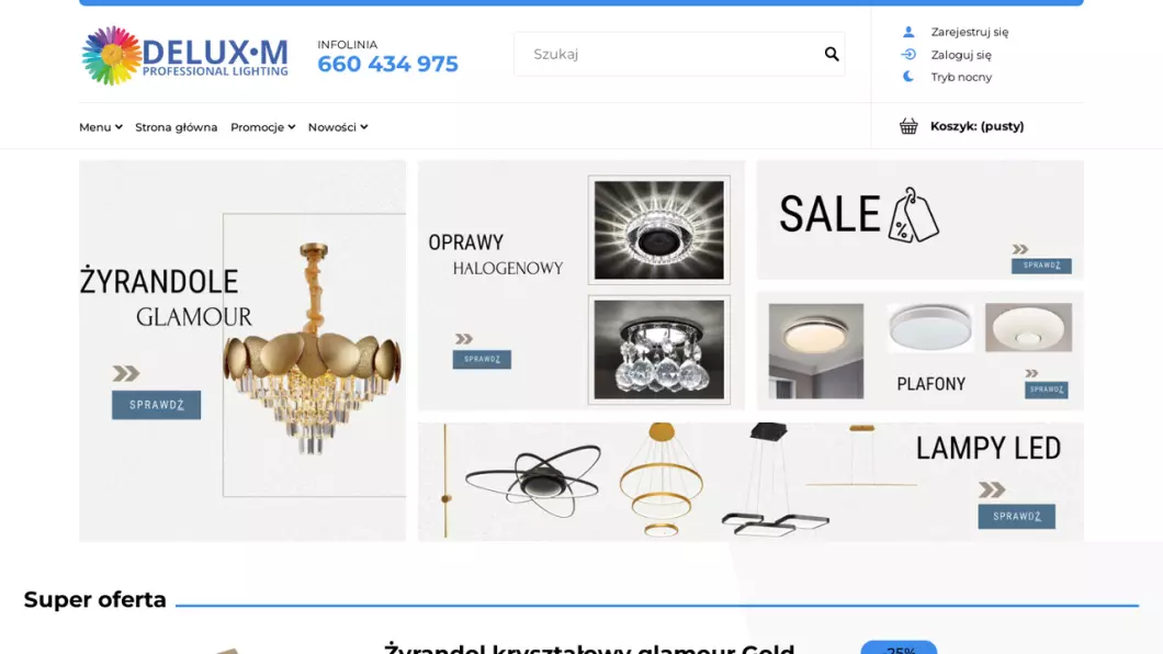 Zrzut ekranu strony internetowej firmy Lampy Delux M