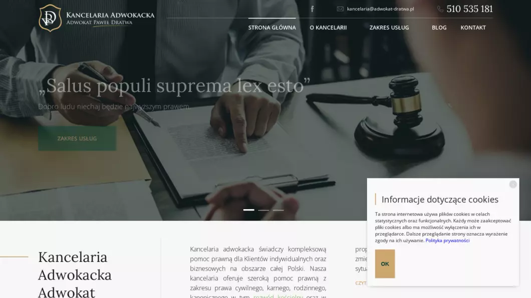 Zrzut ekranu strony internetowej firmy Kancelaria Adwokacka Adwokat Paweł Dratwa
