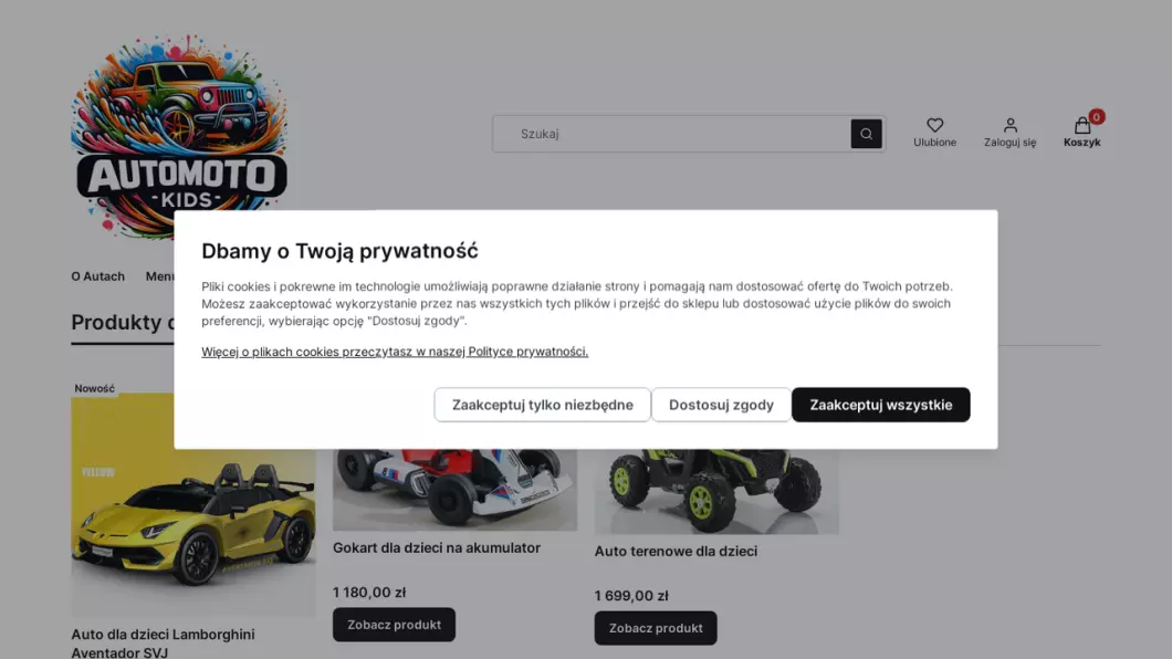 Zrzut ekranu strony internetowej firmy Automotokids