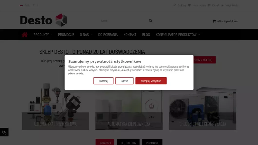 Zrzut ekranu strony internetowej firmy Automatyka przemysłowa - Desto