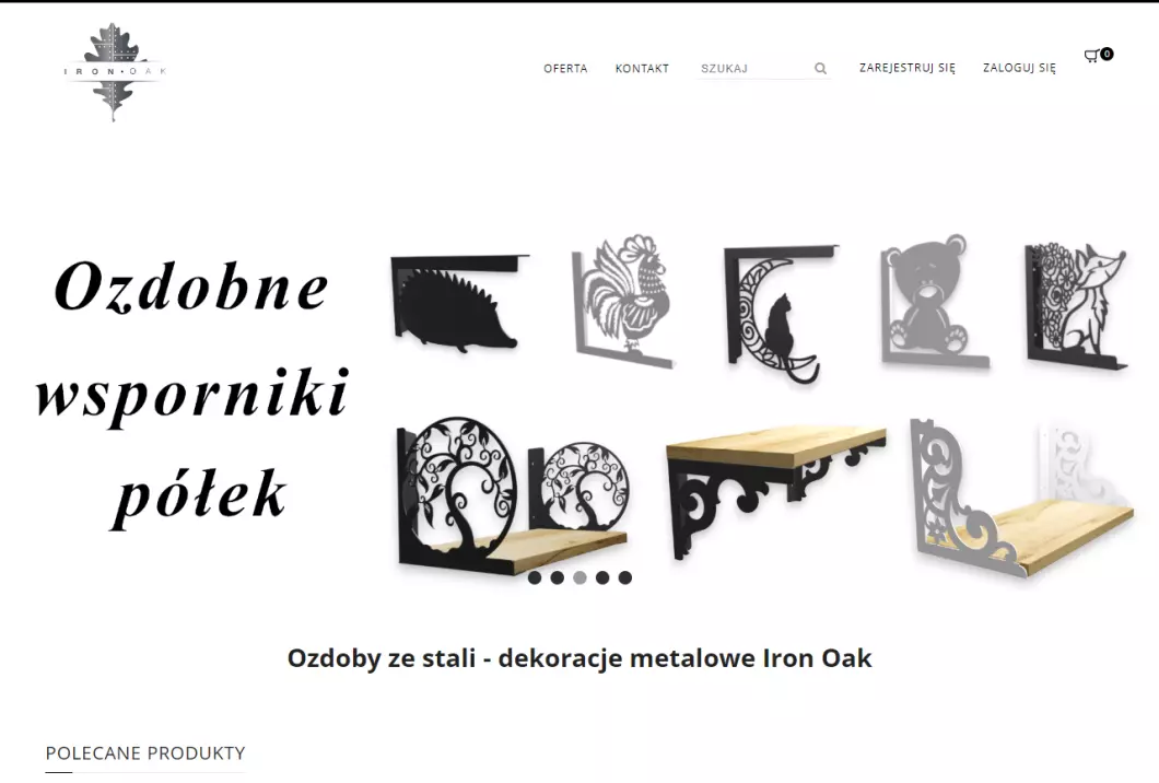 Zrzut ekranu strony internetowej firmy Iron Oak - metalowe ozdoby