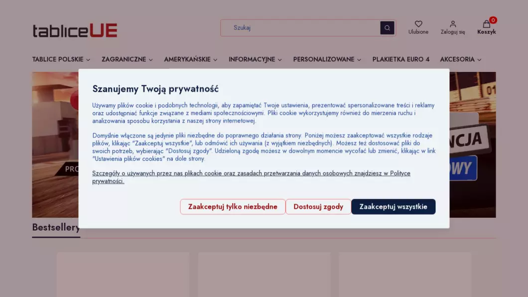 Zrzut ekranu strony internetowej firmy Tablice EU