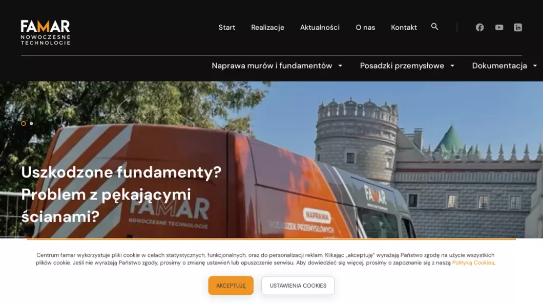 Zrzut ekranu strony internetowej firmy Naprawa fundamentów, murów, posadzek Famar