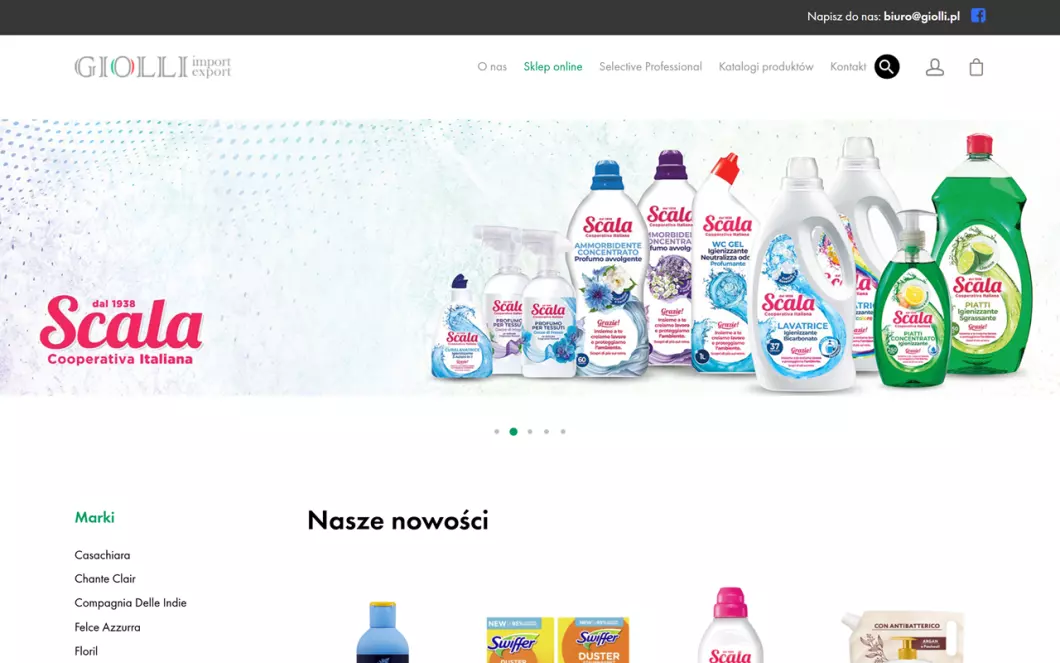 Zrzut ekranu strony internetowej firmy Giolli  - hurtownia chemii włoskiej