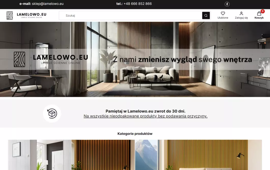 Zrzut ekranu strony internetowej firmy Lamelowo.eu - Sklep z lamelami