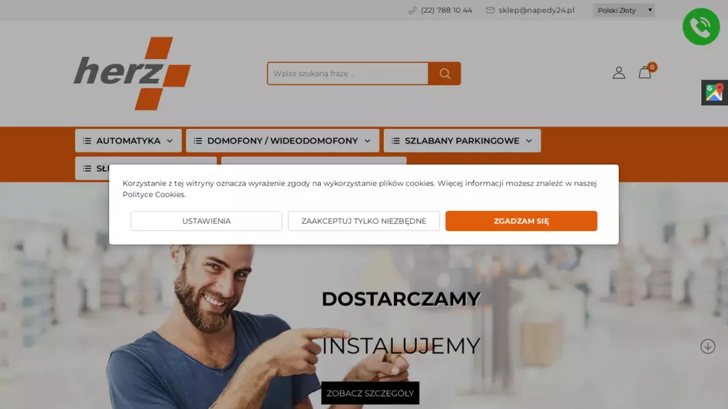 Zrzut ekranu strony internetowej firmy Sklep z automatyką i systemami zabezpieczeń HERZ