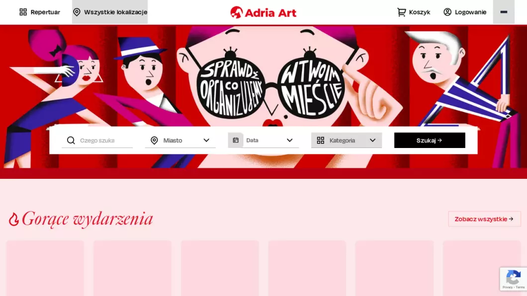 Zrzut ekranu strony internetowej firmy Adria Art - bilety online na wydarzenia